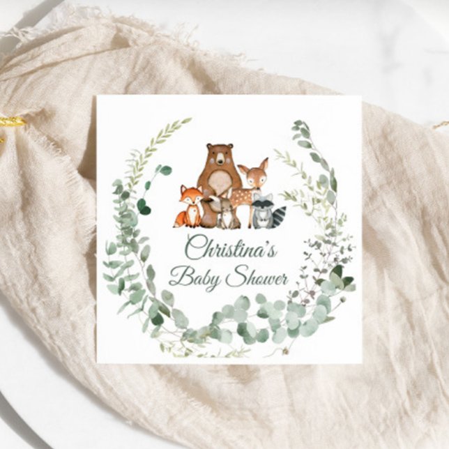 Woodland Animals Greenery Baby Shower Napkin (Creator Uploaded)