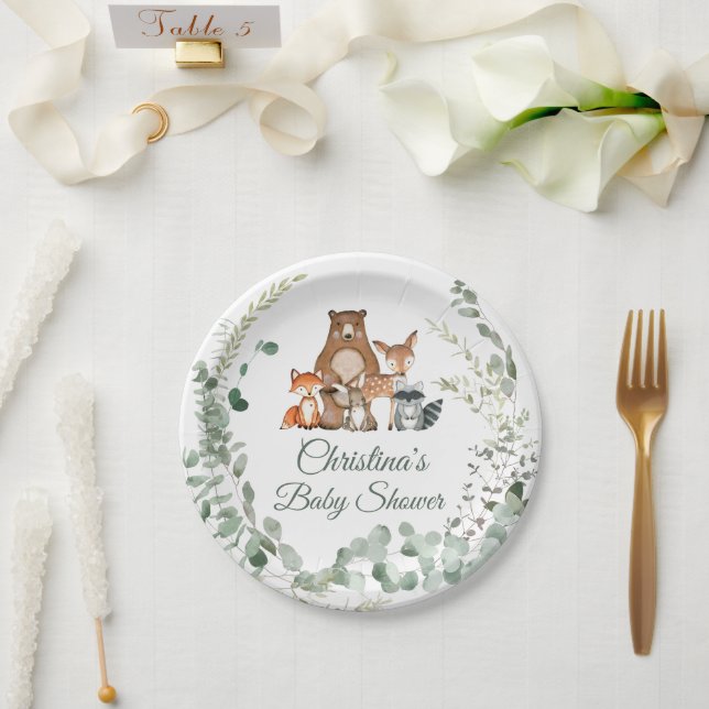 Woodland Animals Greenery Baby Shower Paper Plate (Wedding)