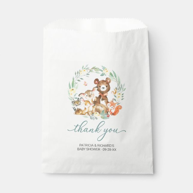 Woodland Animals Greenery Baby Shower Thank You Favour Bag (Front)