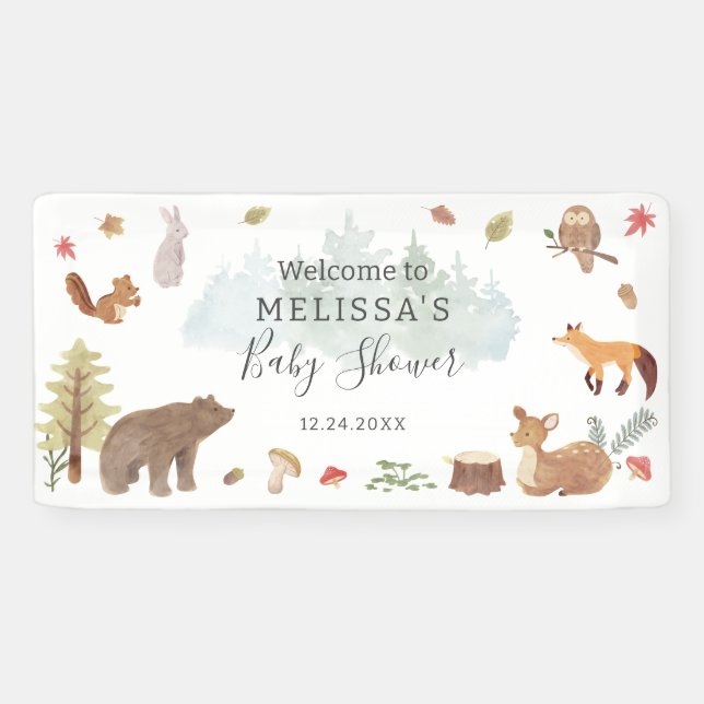 Woodland Animals Greenery Baby Shower Welcome Banner (Horizontal)
