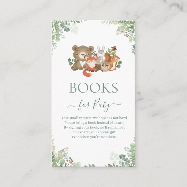 Woodland animals greenery Books for Baby Shower  E Enclosure Card (Front)