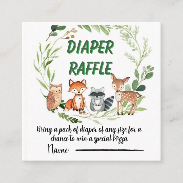 Woodland animals greenery diaper raffle enclosure card (Front)