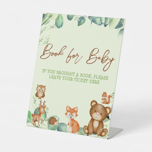 Woodland Animals Greenery Eucalyptus Book for Baby Pedestal Sign (Front)