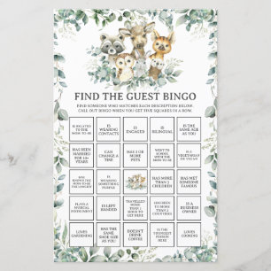 Woodland Animals Greenery Find the Guest Bingo