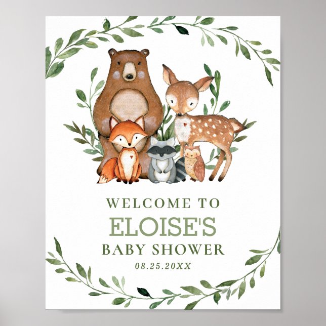 Woodland Animals Greenery Forest Welcome Sign (Front)