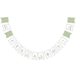 Woodland Animals Greenery It's a Boy Baby Shower Bunting Flags