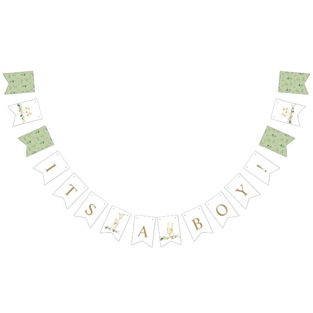 Woodland Animals Greenery It's a Boy Baby Shower Bunting Flags (All)
