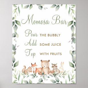 Woodland Animals Greenery Mom-osa Momosa Bar  Poster