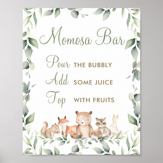 Woodland Animals Greenery Mom-osa Momosa Bar  Poster (Front)