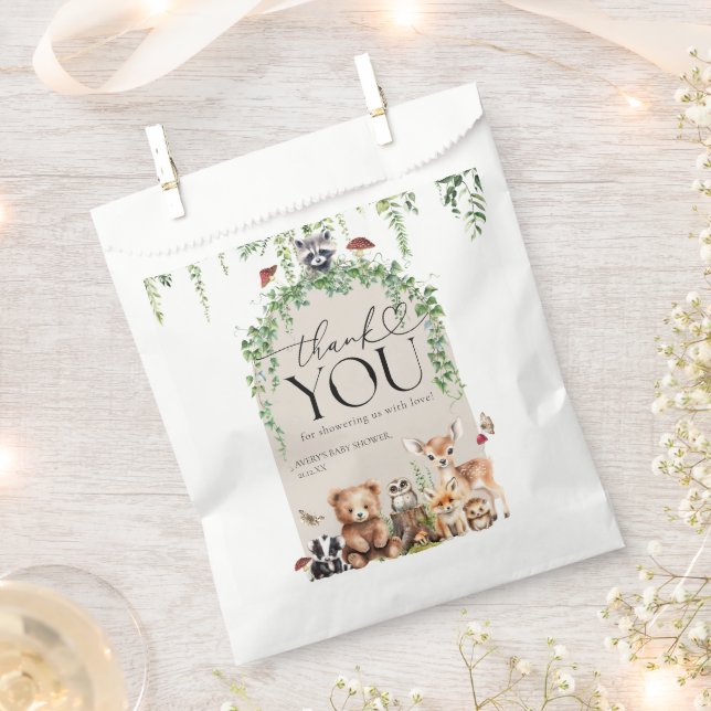 Woodland Animals Greenery Mushroom Baby Shower  Favour Bag (Clipped)