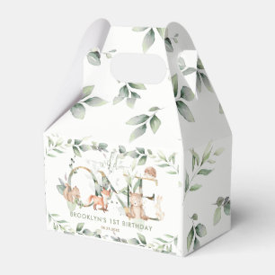Woodland Animals Greenery Neutral 1st Birthday Favor Box