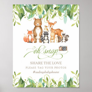 Woodland Animals Greenery Oh Snap Share the Love Poster