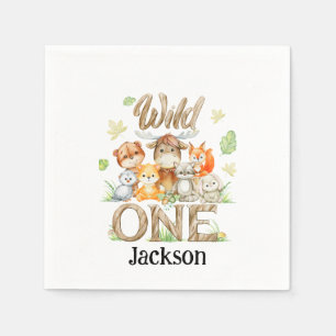 woodland animals greenery wild one napkin