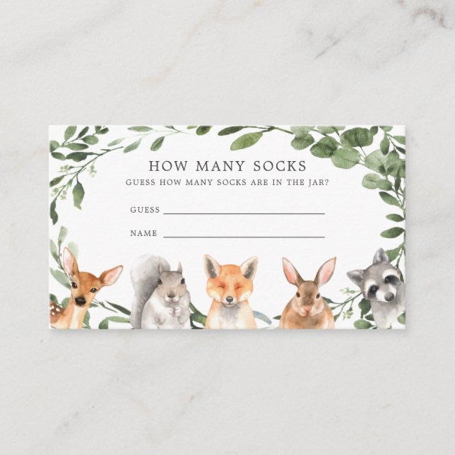 Woodland Animals Guess How Many Socks Card (Front)