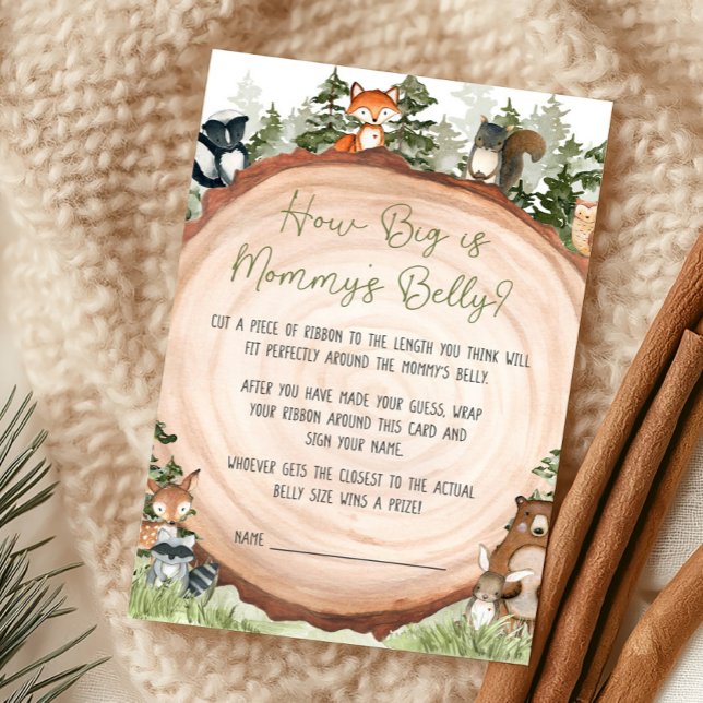 Woodland Animals How Big Is Mommy's Belly Game (Boy Woodland Animals Baby Shower How Big Is Mommy's Belly Game)