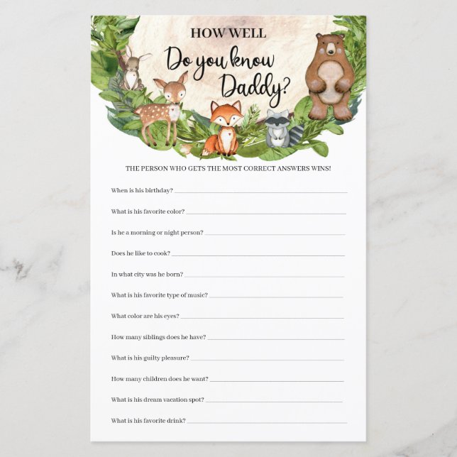 Woodland animals How Well Do You Know Daddy (Front)