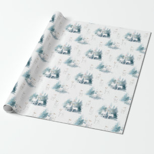 Woodland Animals in Winter Forest Pattern Wrapping Paper