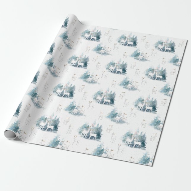 Woodland Animals in Winter Forest Pattern Wrapping Paper (Unrolled)