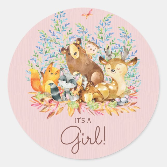 Woodland Animals It'a Girl Favor Sticker (Devant)