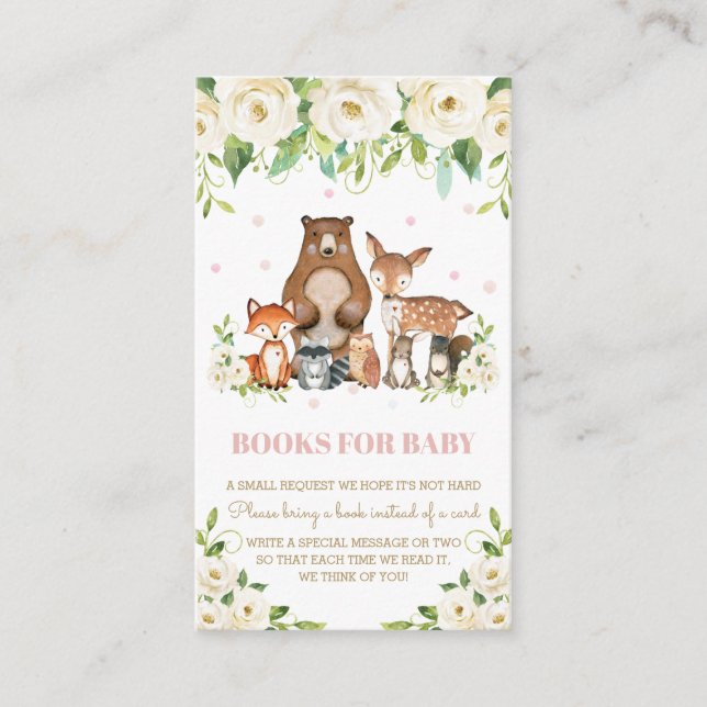 Woodland Animals Ivory White Floral Books for Baby Enclosure Card (Front)