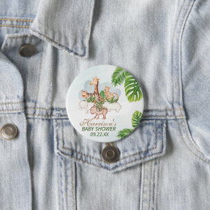 Woodland Animals Jungle Greenery Baby Shower  3 Inch Round Button