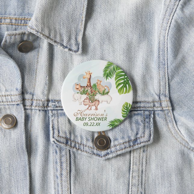 Woodland Animals Jungle Greenery Baby Shower  3 Inch Round Button (In Situ)