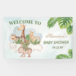 Woodland Animals Jungle Greenery Baby Shower  Banner