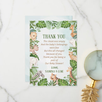 Woodland Animals Jungle Greenery Baby Shower  Thank You Card