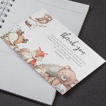 Woodland Animals Kids Birthday Party Thank You Card<br><div class="desc">Woodland animals thank you Card featuring,  watercolor forest animals a bear,  racoon,  rabbit,  deer,  fox,  hedgehog,  mouse,  owl,  squirrel and birds.  The text can be easily edited,  font styles and background colour can be changed also,  by clicking on the customize further link after personalizing.</div>