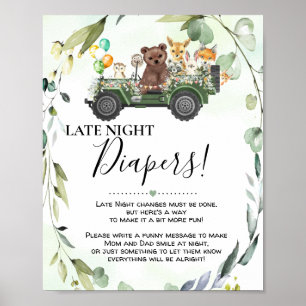 Woodland Animals Late Night Diapers Baby Shower Poster