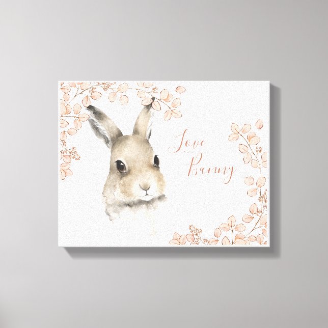 Woodland Animals Love Bunny Floral Script Nursery Canvas Print (Front)