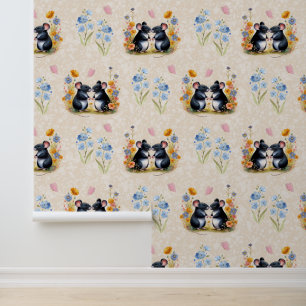 Woodland Animals Love Mice Floral Butterfly Wallpaper