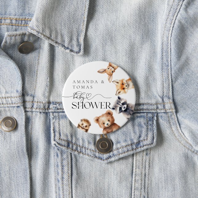 Woodland Animals Modern Baby Shower 3 Inch Round Button (In Situ)