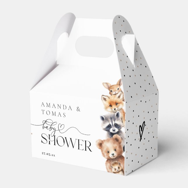 Woodland Animals Modern Baby Shower Favor Box (Front Side)