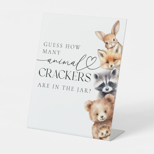 Woodland Animals Modern Baby Shower Game Pedestal Sign (Front)