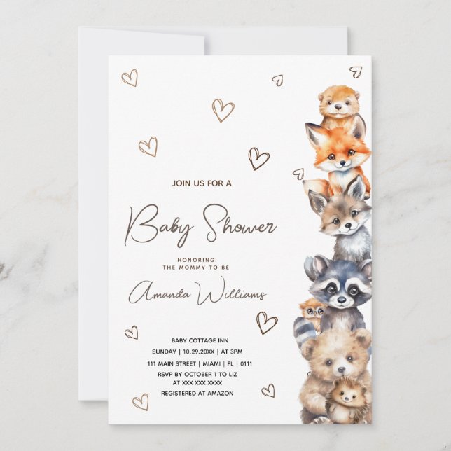 Woodland Animals Modern Baby Shower Invitation (Front)