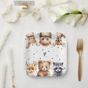 Woodland Animals Modern Baby Shower Paper Plate