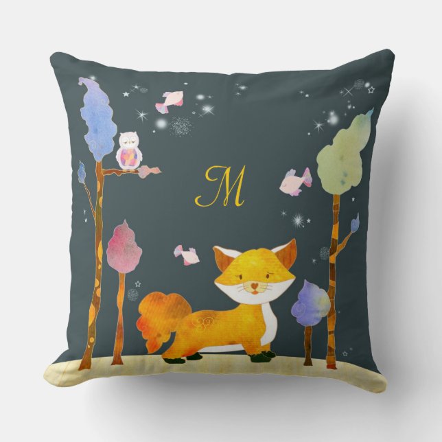Woodland Animals Monogram Home Decor Throw Pillow (Front)