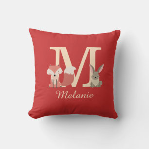 Woodland Animals Monogram Initial Throw Pillow