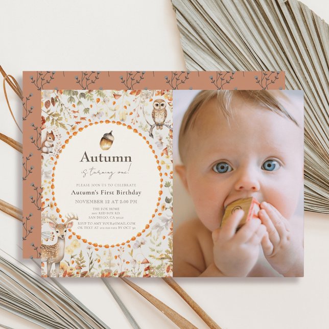 Woodland Animals Mushroom 1st Birthday Photo Invitation (Creator Uploaded)
