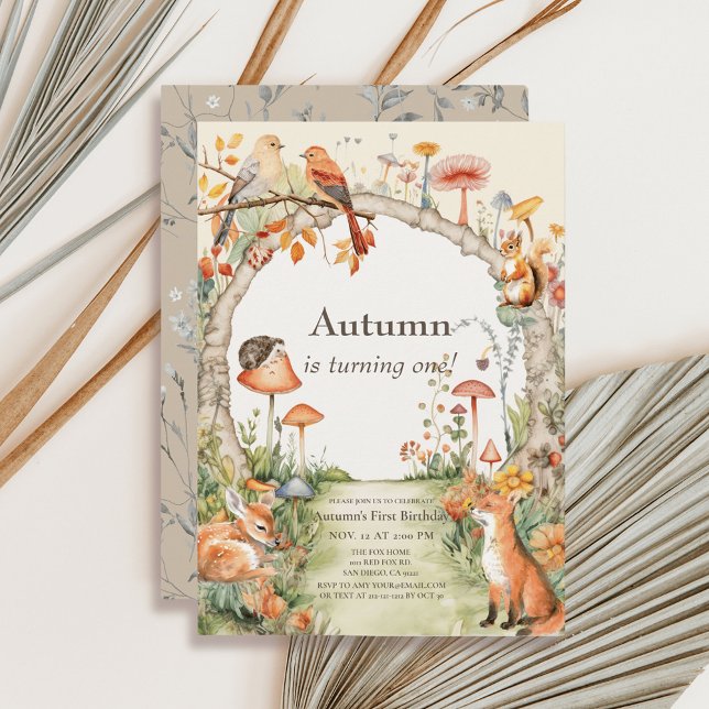 Woodland Animals Mushroom Garden 1st Birthday Invitation (Creator Uploaded)