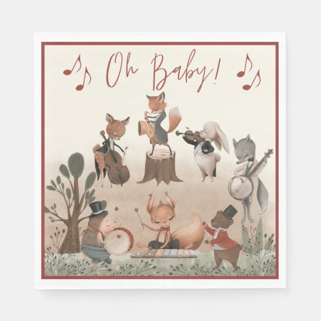 Woodland Animals Musical Baby Shower Napkin (Front)