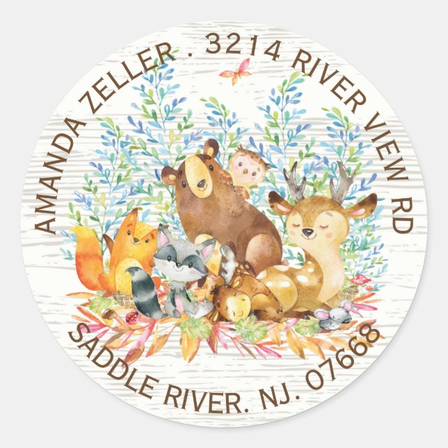 Woodland Animals Neutral Baby Shower Address Label (Front)