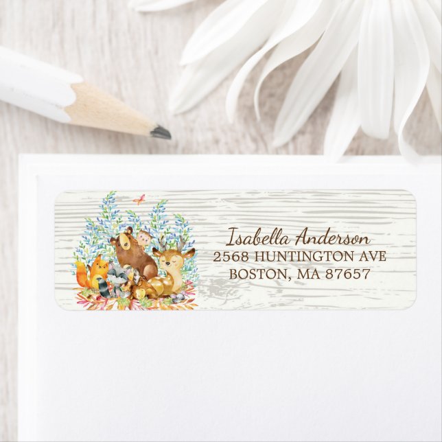 Woodland Animals Neutral Baby Shower Address Label (Insitu)