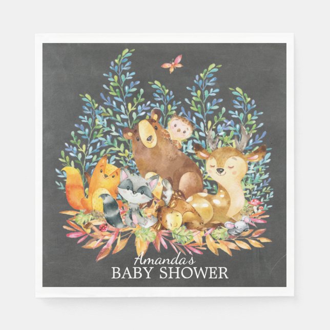 Woodland Animals Neutral Baby Shower Paper Napkins (Front)