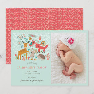 Woodland Animals New Baby Birth Announcement