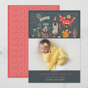 Woodland Animals New Baby Birth Announcement