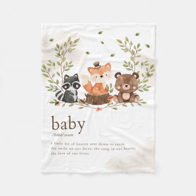 Woodland Animals Nursery Family Meaning Fleece Blanket (Front)
