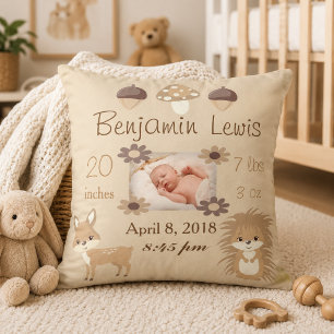 Woodland Animals Nursery Photo Baby Keepsake Throw Pillow