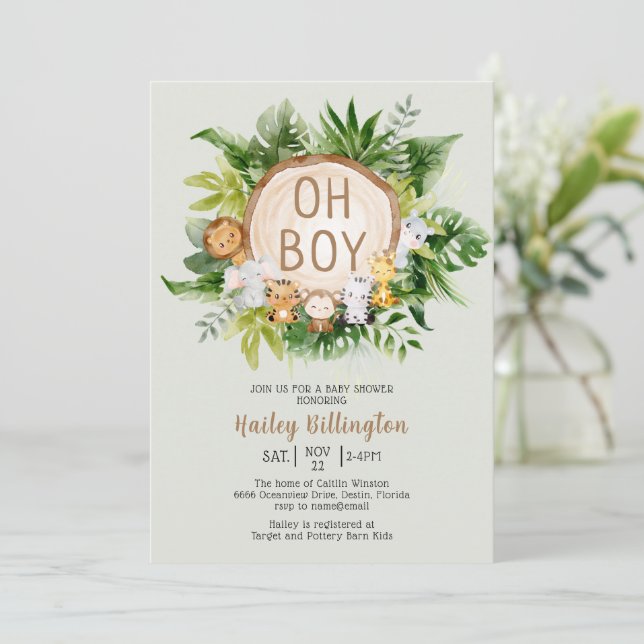 Woodland Animals Oh Boy Forest Baby Shower Invitation (Standing Front)